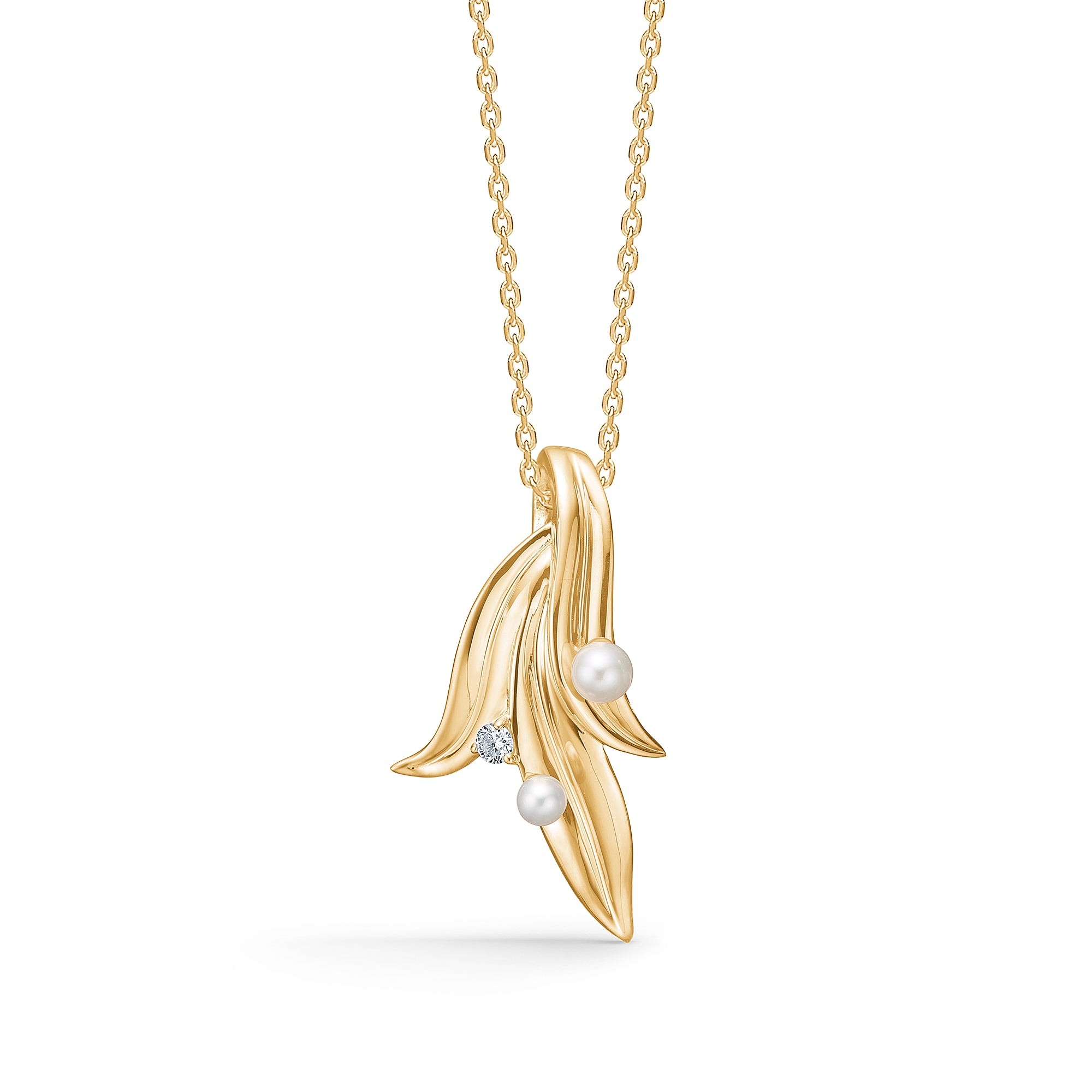 Elegant 14kt Guld Vedhæng med Perler og Diamant - Must-Have!