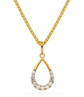 Arne Nordlie - 14kt dråbevedhæng med sten og forgyldt kæde - 52858