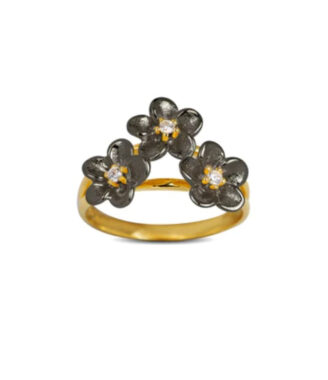 Blossom - Forgyldt sølv ring med sorte blomste - 25621697